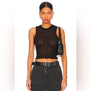 Superdown “Riley” Black Mesh Striped Knit Top